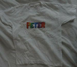 K Fruit of the Loom T-Shirt Gr.140 weiß Baumwolle Name Peter ungetragen einwandfrei erhalten Kleidun