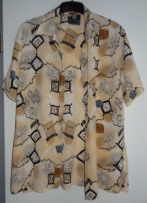 KI SARA London Bluse GR.14 (42) braun Muster 100% Polyester wenig getragen gut erhalten Kleidung Dam