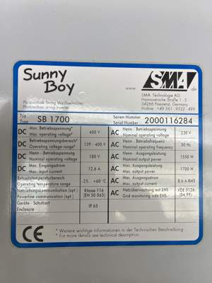 SMA Sunny Boy SB 1700 Baujahr 2005 Bild 2