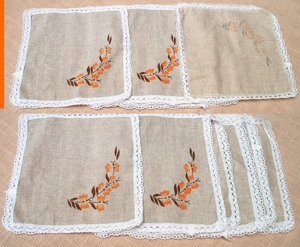 M3 Tischset 6 Platzset Tellerset oder Servierten Stoff mit Spitze ungebraucht Tischwäsche neuwertig