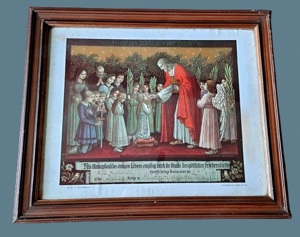  Vintage gerahmtes Heiligenbild zur Erinnerung an die erste heilige Kommunion von 1918