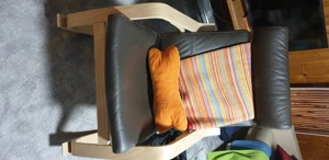Neuer Echtleder-Eiche- Schaukel-Sessel mit Hocker, Espressobraun, NP 269  Bild 3