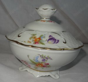 CT Porzellandose alte Dose mit Deckel Blumendekor Goldrand 12cm noch gut erhalten Porzellan alt  noc