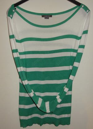 KP ADACIO Pullover Gr. 42 86%Viskose 14%Polyamid weiß-grün gestreift lang sehr gut erhalten Damen Kl