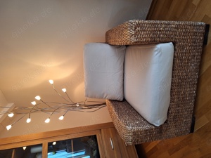 Lounge Garnitur (3-Sitzer Sofa + zwei Sessel). Korb Wasserhyazinthengeflecht, zwei Bezugsets Bild 4