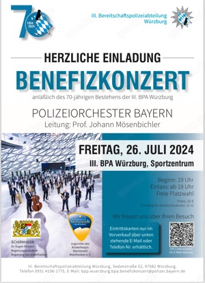 Benefizkonzert Polizeiorchester Bayern am 26.07.2024 Bereitschaftspolizei Würzburg