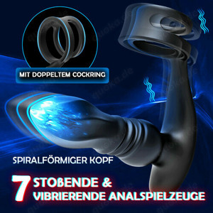 Ellis-7 Thrusting & Vibrating Drill Spirals Double Cock Rings Prostata-Massagegerät Bild 4