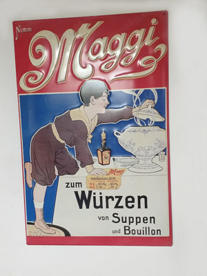 Blechschild Nimm Maggi zum Würzen von Suppen Reliefprägung 40x60 vintage 70 80er