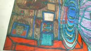 Friedenreich Hundertwasser Kunstdruck, Motiv Erinnerungen an das Bild 1960, Bild selbst ok,Ränder ab Bild 3