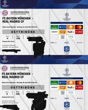 FC Bayern München gegen Real madrid 2 tickets