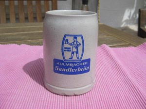 Bierkrug 0,25l Bayern Oberfranken, Kulmbacher Sandlerbräu blaues Motiv