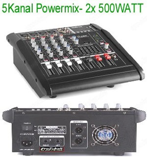 5Kanal Powermixer 1000WATT, Bluetooth-USB-, 16Digital Effekte, PA-Karaoke-DJ-Bühne