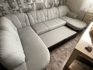 Sofa, Wohnlandschaft, Couch, Schlafsofa, grau, schwarz + Hocker Bild 2