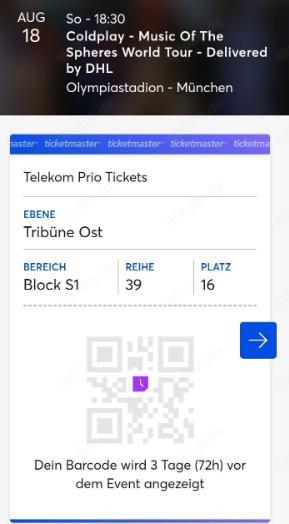 2  Coldplay Tickets Sitzplätze München 18. August 2024 Bild 2