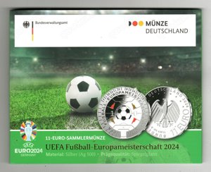 11 Euro Gedenkmünze 2024 UEFA Fußball-Europameisterschaft PP Spiegelglanz