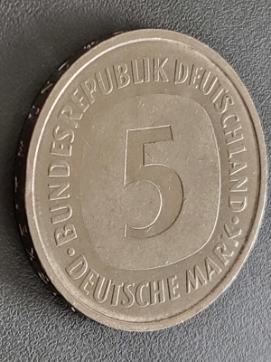 5 DM Münze von 1975 F sehr gut erhalten