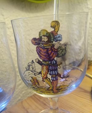 Glasflasche GROG mit vier Gläsern, Italien Bild 3