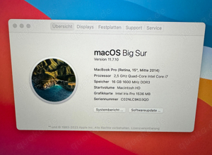 Macbook Pro A1398  15 Zoll i7 2,5 GHz 16 GB  500GB Mitte 2014 mit Fehler Bild 4