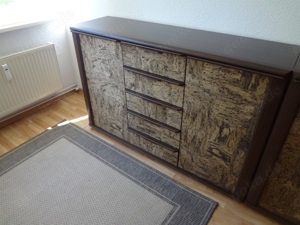 Kommode 70er Jahre Style, Holzdecor   Kork, 2 Türen, 5 Schübe, B 155 cm 