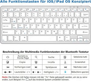 Bluetooth - Tastatur - wiederaufladbar - für iPad, Tablet, Smartphone, Windows, Android, iOS Bild 3