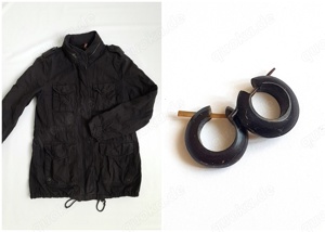Parka Gr 34 Jacke "DIVIDED" anthrazitfarben mit Kapuze im Kragen + Ohrringe geschenkt