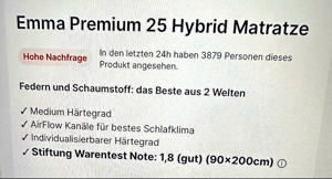   NEU  Emma Premium 25 Hybrid Matratze Originalverpackt Bild 4