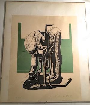 Original Schönholz Siebdruck_2 waschende Figuren von 1970