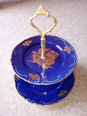 Bavaria Porzellan Dessert-Service - Etagere - Kobalt blau - 24 Karat Gold