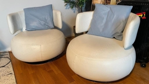 2x Roche Bobois Paris CURL Dreh-Sessel echt Leder Tendresse weiß Bild 1