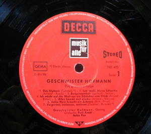Geschwister Hofmann - Die großen Erfolge - Decca - LP Vinyl - ND415 Bild 4