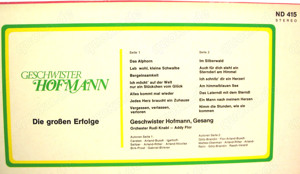 Geschwister Hofmann - Die großen Erfolge - Decca - LP Vinyl - ND415 Bild 3