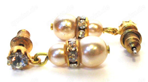 Ohrstecker - hängend - 90er Jahre - goldfarben mit Strass + Perlen - Modeschmuck Bild 3