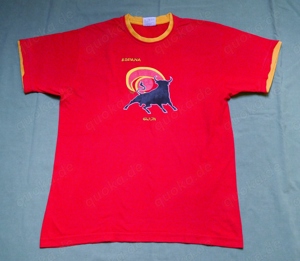 Shirt mit Frontdruck rot gelb Gr S (158)   kurzarm