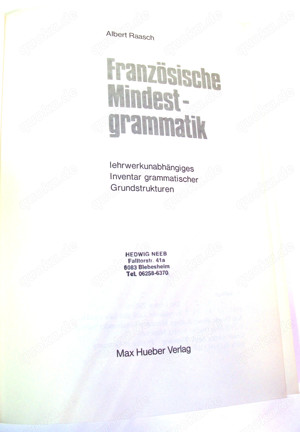 Buch - Französische Mindestgrammatik - Albert Raasch - ISBN 3-19-00.3120-7 Bild 3