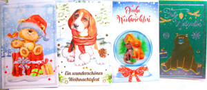 4 Stück - Weihnachtskarten Tiermotive mit Kuverts + Aufklebern - NEU Bild 2