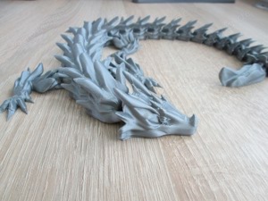 Drache 3D Drück voll beweglich 47 cm lang in Silber. Schönes Geschenk, Deco.