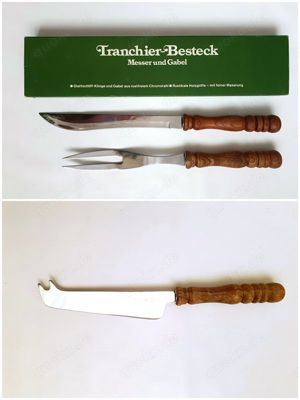 Großes Vintage Tranchier-Besteck mit Holzgriffen, NEUWERTIG + Käsemesser geschenkt