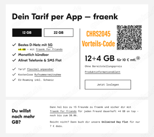 fraenk for friends (Telekom) 12+4GB für 10 Euro