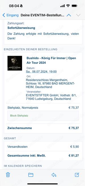 Bushido Konzertticket