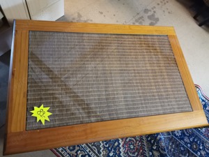 rechteckiger Couchtisch Holz Glas Rattan Bild 5