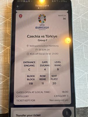 EURO, 4er-Tickets für das Spiel Tschechische Republik gegen Türkei, Hamburg