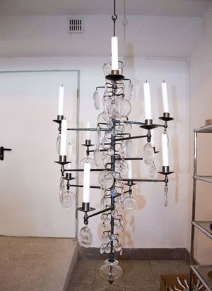 Erik Höglund Kronleuchter  chandelier Modell 341 ca. 1960 Boda Smide, 12 armig