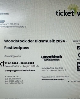 Woodstock der Blasmusik 2 X Campingplatz + Festivalpass