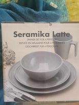 Seramika Melamine Dinner Set - Latte Flamefield - 16 Piece Premium Quality