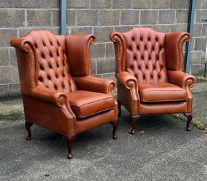 2 x Chesterfield ohrensessel in cognac leder