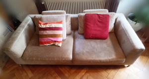 Ledercouch Schlafcouch mit Hocker