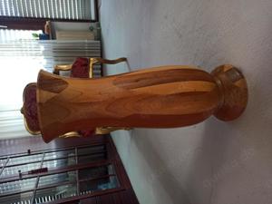 Vase Holzvase Bodenvase Intarsien Eiche handgedrechselt retro