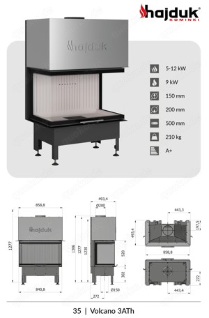 Kamineinsatz  VOLCANO 3ATh 9KW Panorama U Kamin U-Form Ofen Heizeinsatz Neu Hajduk LDF-Kamine Bild 2