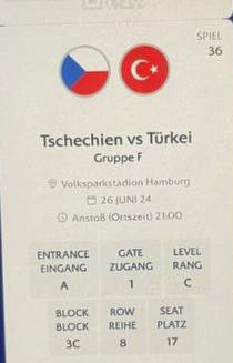 Tschechien gegen Türkei 2 Tickets