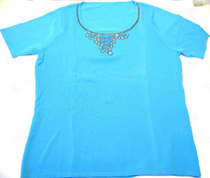 Bouclé-Strickshirt Shirt türkis bestickt mit vielen Zierperlen kurzärmlig ca. Gr. 40